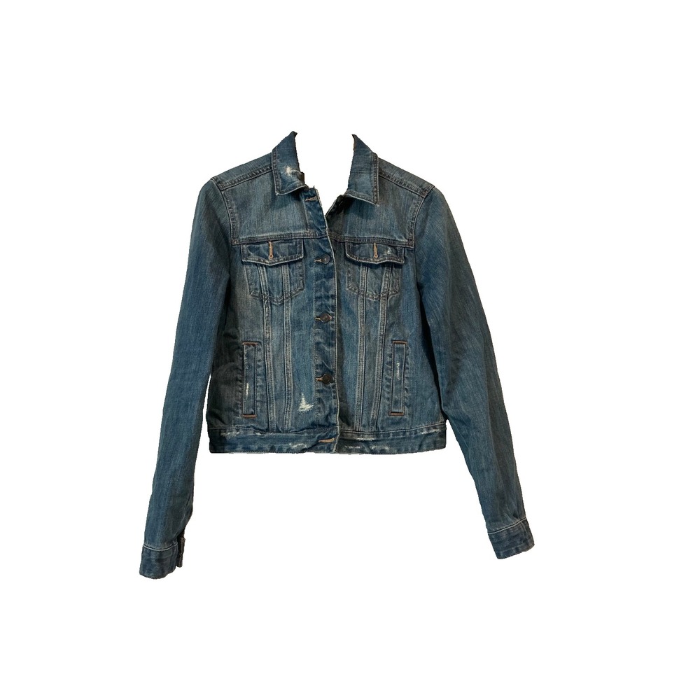 Abercrombie & Fitch Women's Light Wash Distressed Denim Jacket Large Blue - Picture 5 of 6